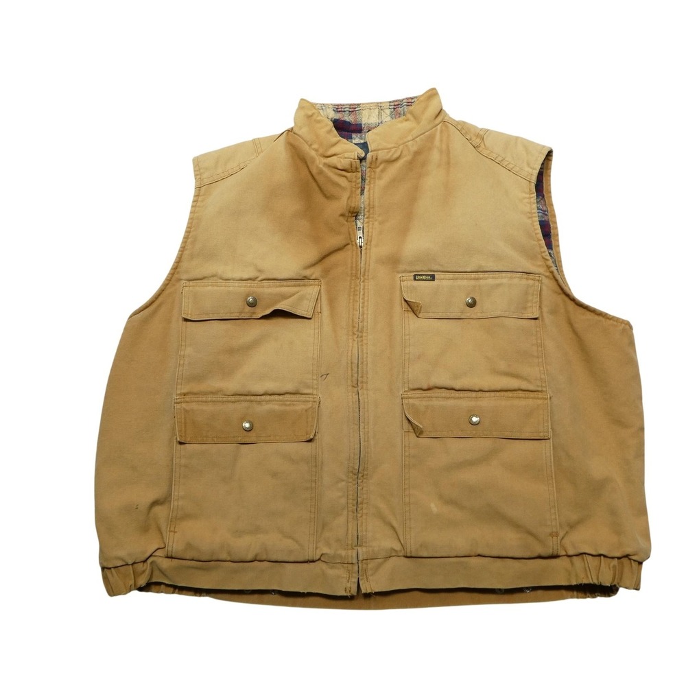 Vintage OshKosh Vest Mens 3XL Brown Canvas Quilted Insulated Workwear Outdoor